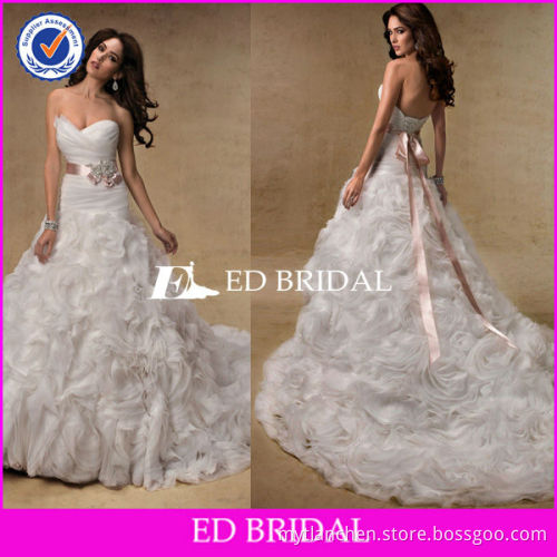 mgs007 2013 new style strapless ruffled rosettes skirt organza wedding dresses